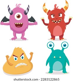Cartoon monsters on white background