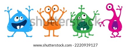 Cartoon monsters with open mouth and funny teeth. Children