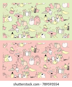 Cartoon monsters seamless pattern. Doodle illustration. Funny monsters.