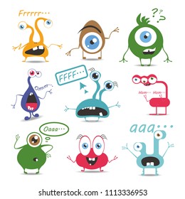 Cartoon monsters set. Cute and funny cartoon monsters icons. Vector illustration.