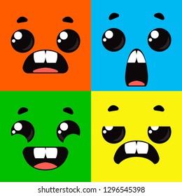 Cartoon monsters. Set of different emotions on the faces of the characters. Vector drawing.