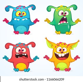 Cartoon Monsters set for Halloween. Vector set of cartoon monsters isolated. Design for print, party decoration, t-shirt, illustration, emblem or sticker