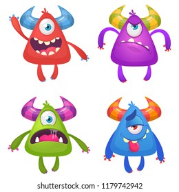 Cartoon Monsters set for Halloween. Vector set of cartoon monsters isolated. Design for print, party decoration, t-shirt, illustration, emblem or sticker