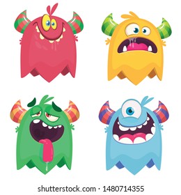 Cartoon Monsters set for Halloween. Vector set of cartoon monsters isolated. Design for print, party decoration, t-shirt, illustration, emblem, logo or sticker