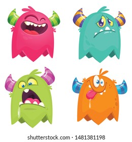 Cartoon Monsters set for Halloween. Vector set of cartoon monsters isolated. Design for print, party decoration, t-shirt, illustration, emblem, logo or sticker