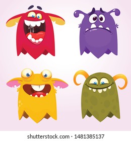 Cartoon Monsters set for Halloween. Vector set of cartoon monsters isolated. Design for print, party decoration, t-shirt, illustration, emblem or sticker