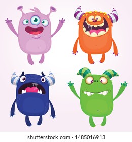 Cartoon Monsters set for Halloween. Vector set of cartoon monsters isolated. Design for print, party decoration, t-shirt, illustration, emblem or sticker