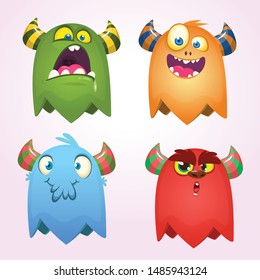 Cartoon Monsters set for Halloween. Vector set of cartoon monsters isolated. Design for print, party decoration, t-shirt, illustration, emblem or sticker