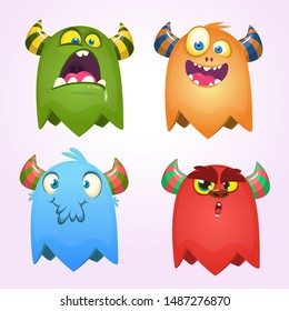 Monstruos de caricaturas preparadas para Halloween. Conjunto vectorial de monstruos de dibujos animados aislados. Diseño para impresión, decoración de grupo, pantalones en T, ilustración, emblema o pegatina