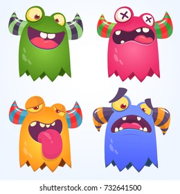 Cartoon Monsters set for Halloween. Vector set of cartoon monsters isolated. Design for print, party decoration, t-shirt, illustration, emblem or sticker