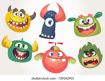 Cartoon Monsters set for Halloween. Vector set of cartoon monsters isolated. Design for print, party decoration, t-shirt, illustration, emblem or sticker