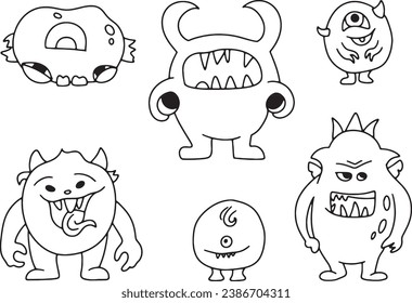 Cartoon Monsters. set of cartoon monsters isolated. Design for print, party decoration, t-shirt, illustration, logo, emblem or sticker