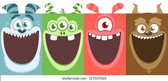 Cartoon monsters set. Vector illustration of different monsters expressions. Halloween design