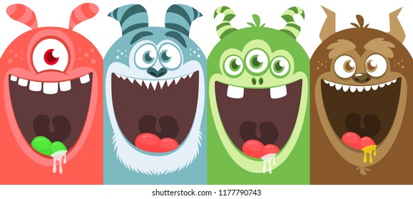 Cartoon monsters set. Vector illustration of different monsters expressions. Halloween. Package design