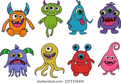 Cartoon Monsters Set. Vector Illustration of Monsters