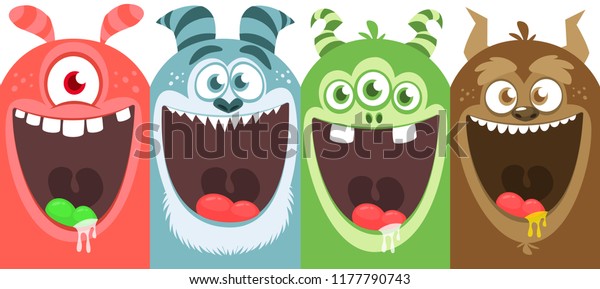 Cartoon monsters\
set. Vector illustration of different monsters expressions.\
Halloween. Package\
design