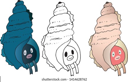 Cartoon monsters shell color hand draw doodle happy funny summer