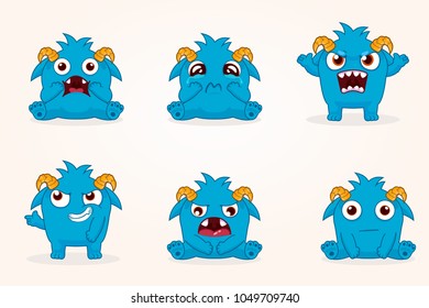 Cartoon Monsters. Vector set of cartoon monsters with different emotions