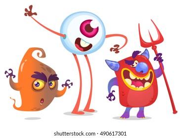 Cartoon Monsters. Vector set of ghost, devil and eye monster