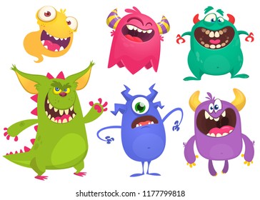 Cartoon Monsters. Vector set of cartoon monsters isolated. Design for print, party decoration, t-shirt, illustration, logo, emblem or sticker