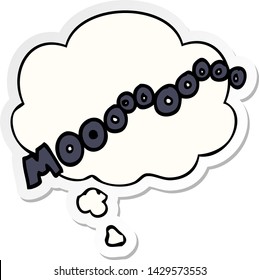 cartoon moo noise with thought bubble as a printed sticker