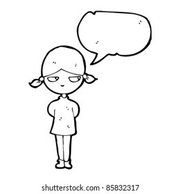 cartoon moody girl with speech bubble