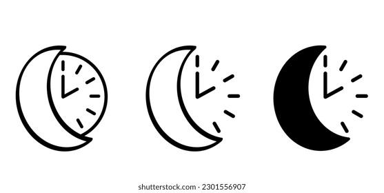 Cartoon moon alarm clock, sleep time. Face eye, sleep icon, night dreams and bedtime idea. sheep, sleeping or wake up sign. Sweet dreams. Zzz, Zzzz, snooze bed sleep snore symbol. ringing pictogram.