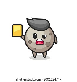 cartoon moon character as a football referee giving a yellow card , cute style design for t shirt, sticker, logo element