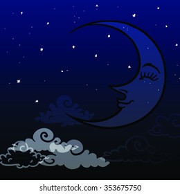 cartoon moon and clouds