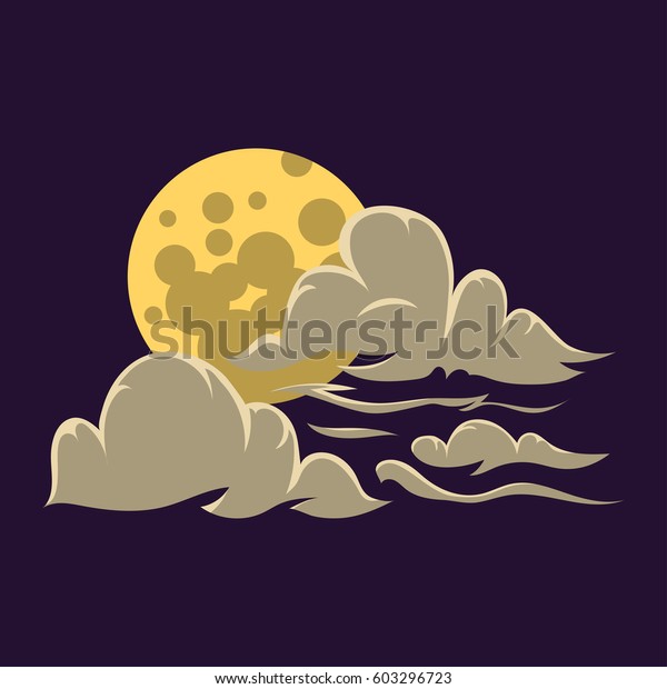 Cartoon moon with clouds nature cosmos\
cycle surface star astrology sphere and astronomy space lunar\
bright round planet design vector\
illustration.