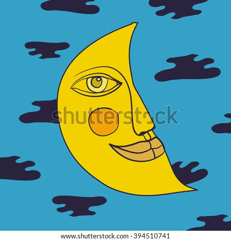 Cartoon Moon Face Illustration Happy Moon Stock Vector (Royalty Free ...