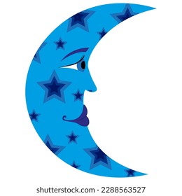 Caricatura Luna con la cara aislada en un fondo transparente. Símbolo del tiempo de un día de luna. Ilustración vectorial. Los niños hacen arte con centavos. 