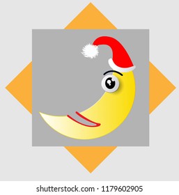Cartoon moon pattern wearing a Christmas hat.