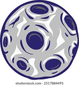 Cartoon of moon or planet isolated on transparent background. Hand drawn vector of moon.