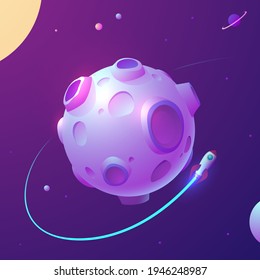 Cartoon moon with rocket and stars