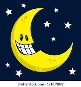 Cartoon moon smiling vector illustration