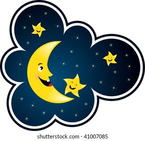 cartoon moon and star smiling