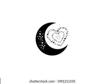 cartoon moon and stars in midnight. Abstract moon. Love heart Magic symbol vector illustration. kids bed background, Flat style for graphic and web design, logo, sticker, mystic tattoo