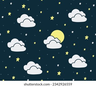 Cartoon moon and stars on night background