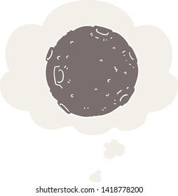 cartoon moon with thought bubble in retro style