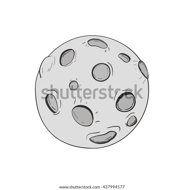 Cartoon moon.\
vector. grey crater.\
isolated.