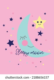 Cartoon Moon, Vektorgrafik, T-Shirt-Design