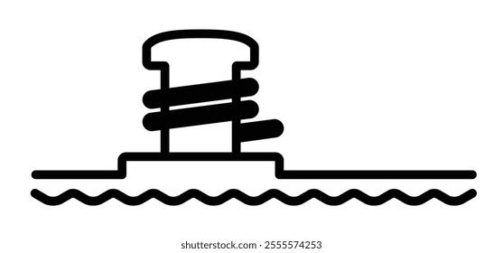 Cartoon mooring posts, or bollards icon. For ship, boat, ferry or mooring boats. Marine bollard for boats or yachts mooring. For rope tied on pier. Boat tools. Haven or port and bollard angled logo.
