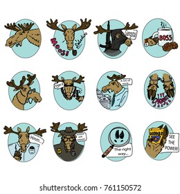 cartoon moose set on blue background/ detective concept
