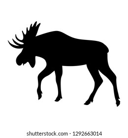 cartoon  moose ,vector illustration , black silhouette ,profile view