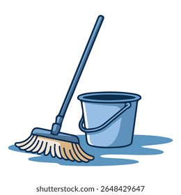 Cartoon mop cleaning liquid spill household item isolated vector illustration on white background