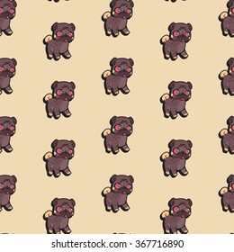 Cartoon mops. Seamless pattern. Vector illustration.