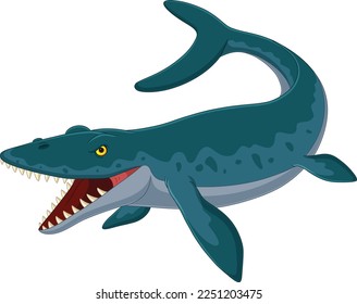 Cartoon mosasaurus on white background