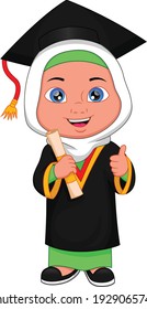 Cartoon moslem girl in graduation costume