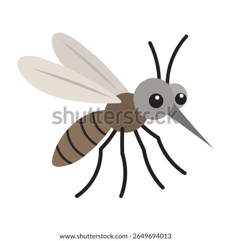 Cartoon Mosquito Icon – Vector Illustration. Simple and funny vector icon of a mosquito in cartoon style. Minimal details, clean lines, and a playful look. Perfect for apps, infographics, stickers